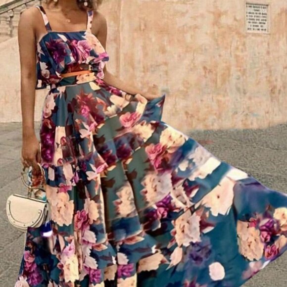 Multicolor Floral Print cropped top & maxi skirt coord set  Spring/Summer - Picture 1 of 9